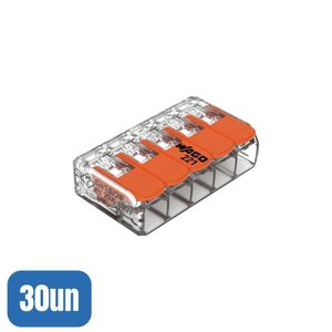 30 Conectores Emenda 4mm 5 Polos 221-415 - Wago