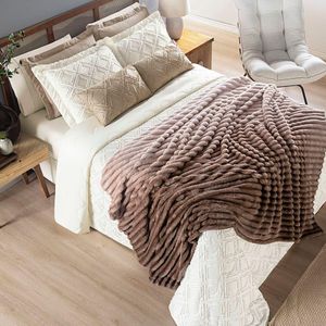 Coordenado Cobre Leito E Cobertor Fluflu Queen Ultrasoft Alto Relevo Dupla Face Mocassim 100% Poliéster