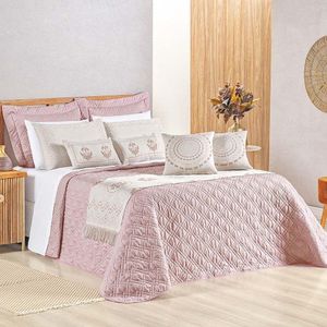 Kit Cobre Leito Colcha Tierry King 5 Peças Hipercal 180 Fios - Rose