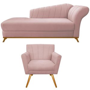 Kit Diva Recamier Vanessa 160cm Lado Esquerdo E 01 Poltrona Laura Suede Cor Rosê