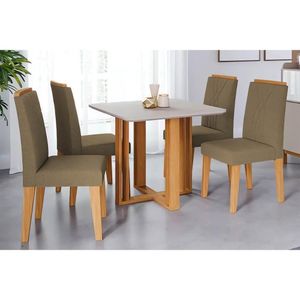 Conjunto Mesa De Cozinha Flora Tampo Madeirado Com Vidro 95x95cm E 4 Cadeiras Nicole Nature Suede Joli Chocolate Cimol
