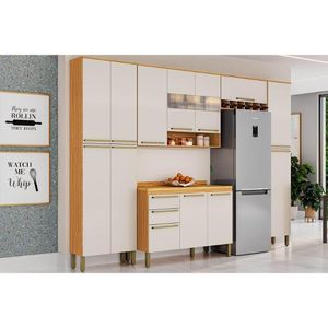 Kit Cozinha Modulada 5 Peças Nápoli Prime 2 Aéreos + 1 Balcão+ 2 Paneleiros C5p04 Amendoa Off White Ronipa