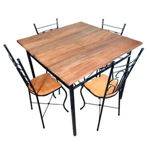Conjunto De Jantar Industrial Rústico: Mesa Quadrada + 4 Cadeiras Compactas Tamanho 60x60cm