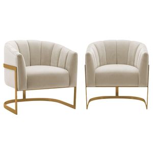 Kit 2 Poltronas Decorativas Sala De Estar Recepção Mavie Base De Ferro Dourado Bouclé - Amarena Móveis Cor Bege