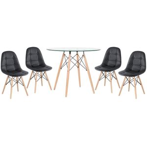 Kit - Mesa De Vidro Eames 90 Cm + 4 Cadeiras Eames Botonê Preto Cadeiras Preto