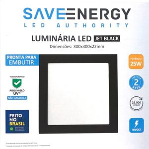 Luminária Plafon Led Embutir 25w Jet Black 5700k Bivolt