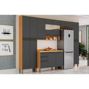 Cozinha Completa 5 Peças Nápoli Prime 2 Aéreos 1 Balcão 2 Paneleiros C5p04 Amendoa Grafite Ronipa