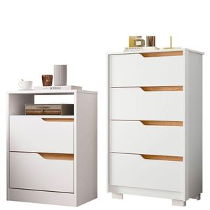 Kit Cômoda 4 Gavetas E Mesa De Cabeceira Sara 2 Gavetas Flex Branco/freijó