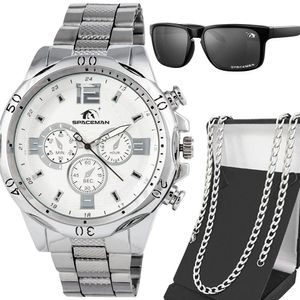 Relogio Prata Masculino Aço Inoxidável + Oculos Sol Qualidade Premium Mostrador Preto Original