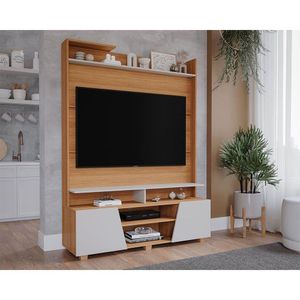 Rack Bancada C/ Painel P/ Tv Até 55 Pol Master 2 Prateleiras E Pés 135x183cm Nature/off White - Permóbili