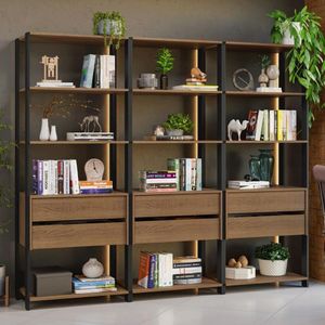 Estante Armário Multiuso Para Livros 6 Gavetas 12 Prateleiras 210cm Madesa Rustic Preto