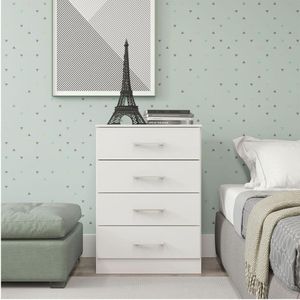 Cômoda Pequena Com 4 Gavetas 55x93cm Mdp Branco Menu Móveis Branco