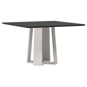 Mesa De Jantar 135x135 Cm Valência Com Vidro Off White Preto - New Ceval