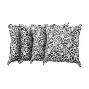 Kit 4 Almofadas Decorativas Bali Linho Floral Branco E Preto - Branco