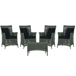 4 Poltronas E 1 Mesa Igapó Alumínio Preta Corda Náutica E12 Verde