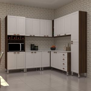 Armário Cozinha 8 Pçs Tampos Espaço Micro Nogueira-branco