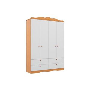 Guarda Roupa Bebê  C- 4 Portas E 4 Gavetas Nature-branco - Permóbili Baby