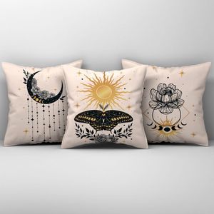 Kit Trio De Almofadas Cheias Fases Da Lua Estampadas Em Veludo Suede 45cm X 45cm Cor Bege