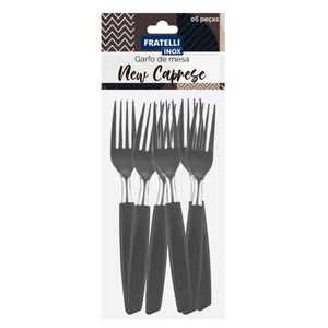 Conjunto Faqueiro 24 Peças Jogo Talheres De Mesa Jantar Garfos Facas New Caprese Preto Fratelli Inox