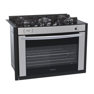 Fogão 5 Bocas De Embutir Venax Gaudi Prisma Vitreo Bl Gas GLP Inox Bivolt