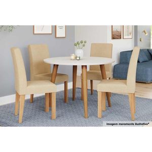 Sala De Jantar Dani C- Tampo Madeira Maciça 110cm E 4 Cadeiras Maia Nature-suede Gengibre Bege