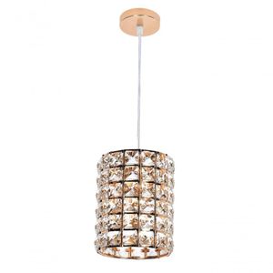 Pendente 09X14X150Cm Metal Dourado E Cristal Transparente 1 Lâmpada E14 Sindora Única Único