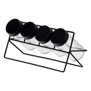 Conjunto 4 Potes De Vidro Para Temperos E Suporte Em Metal Preto 1172 - Lyor