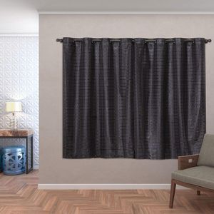 Cortina Blackout Pvc Com Tecido Voil Xadrez 2,00 M X 1,40 M - Preto.