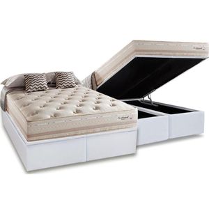 Cama Box Baú Queen: Colchão Molas Masterpocket Ensacadas Herval Maxspring Scotland + Base Crc Courano White (158x198)