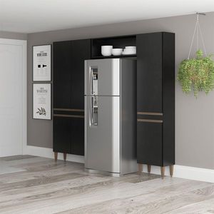 Armário Modulado Nicho Sabrina 200cm 3 Peças Menu Móveis Preto