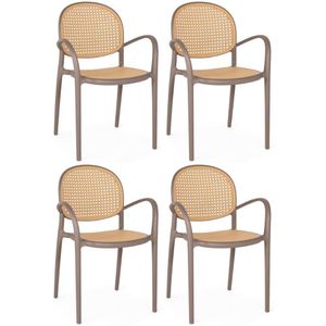 Kit 4 Cadeiras De Jantar Roma Com Braço Para Sala E Cozinha - Marrom Claro