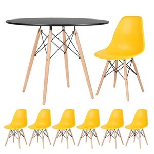 Kit - Mesa Eames 100 Cm Preto + 6 Cadeiras Eames Dsw Amarelo Mesa Preto Com Cadeiras Amarelo
