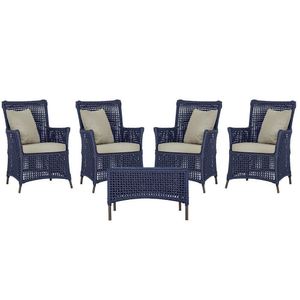 4 Poltronas E 1 Mesa Igapó Alumínio Marrom Corda Náutica E7 Azul