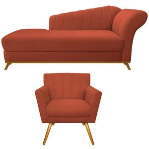 Kit Diva Recamier Vanessa 185cm Lado Esquerdo E 01 Poltrona Laura Suede Cor Terracota