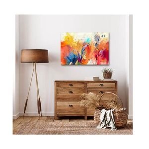 Quadro Decorativo Abstrato Brush Stroke C- Moldura Prata Tamanho 100 X 70cm