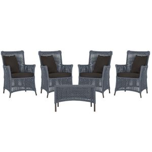 4 Poltronas E 1 Mesa Igapó Alumínio Marrom Corda Náutica E9 Prata