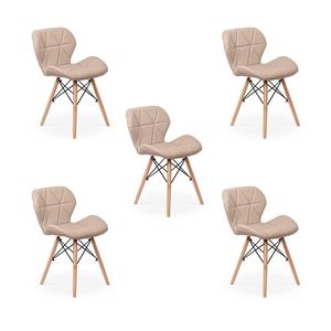 Kit 05 Cadeiras Charles Eames Eiffel Slim Wood Estofada Nude