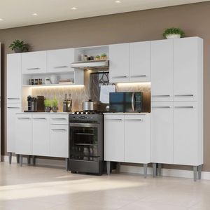 Armário De Cozinha Completa 325cm Branco Emilly Madesa 02 Branco