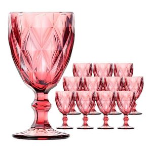 Jogo 12 Taças De Vidro Diamond Diamante Rosa Lilás 300ml água Class Home