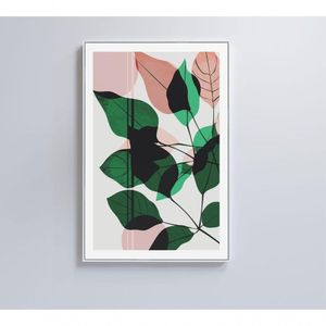 Quadro Pintura Folhas Verdes E Rosa 40x60 Cm Tecido Canvas