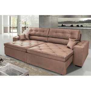 Sofá Austin 2,22m Retrátil, Reclinável Com Molas No Assento E Almofadas, Suede Castor Cama Inbox
