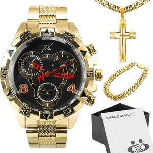 Corrente + Caixa + Relogio Masculino Aço Dourado Religioso