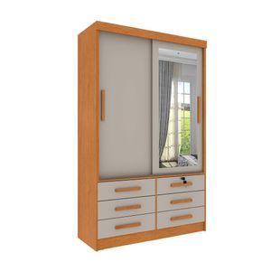 Guarda Roupa Solteiro Com Espelho 2 Portas 6 Gavetas Chicago Tcil Cinamomo Off