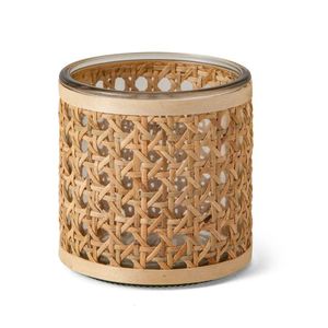 Porta-vela Em Vidro Com Fibra Natural