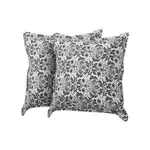 Kit 2 Almofadas Decorativas Bali Linho Floral Branco E Preto - Branco