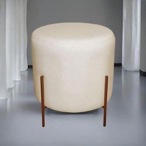 Puff Decorativo Redondo Para Sala Pés De Ferro Miami Bege Base Pés Bronze