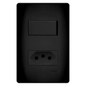 Conjunto Fame Habitat Black - Interruptor Simples 16a, Tomada 2p+t 20a