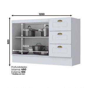 Balcão 2 Portas Clássico 120 Cm Sem Tampo Henn Branco
