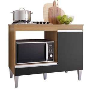 Balcão Cooktop Carla 105cm Com 1 Porta Amêndoa-preto - Ajl Móveis Amêndoa-preto