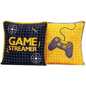 Par De Almofadas Cheias Preto/amarelo 45cmx45cm Com Viés